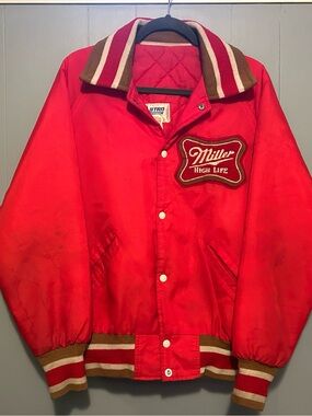 Vintage Miller High Life Beer Red Bomber Jacket